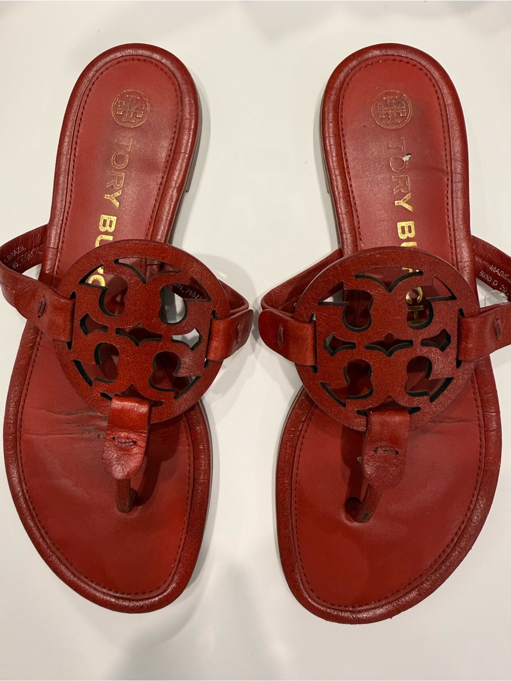 Tory Burch Red Leather Logo Thong Sandals